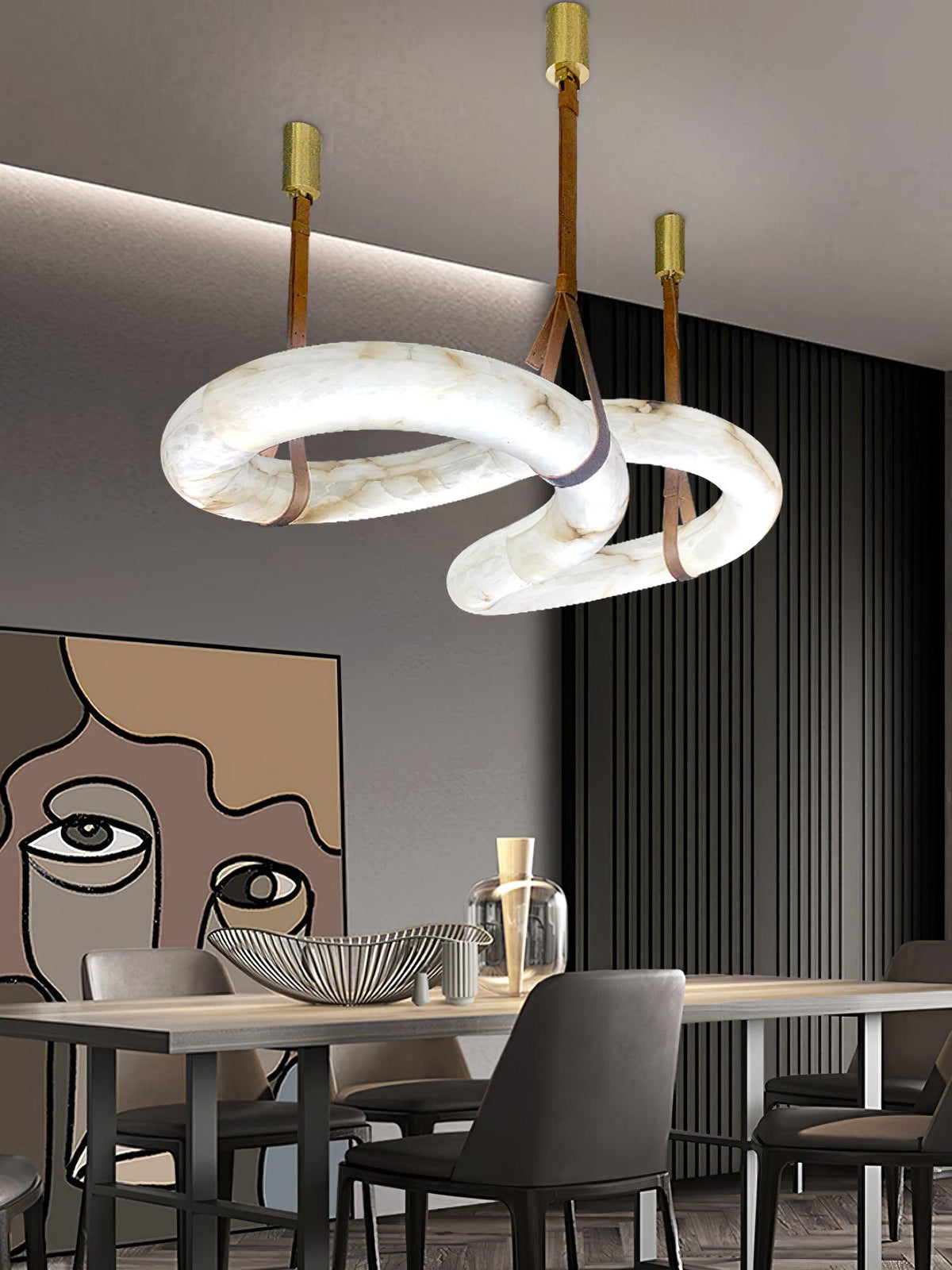 Infinity Alabaster Pendant Light in Brass and Leather