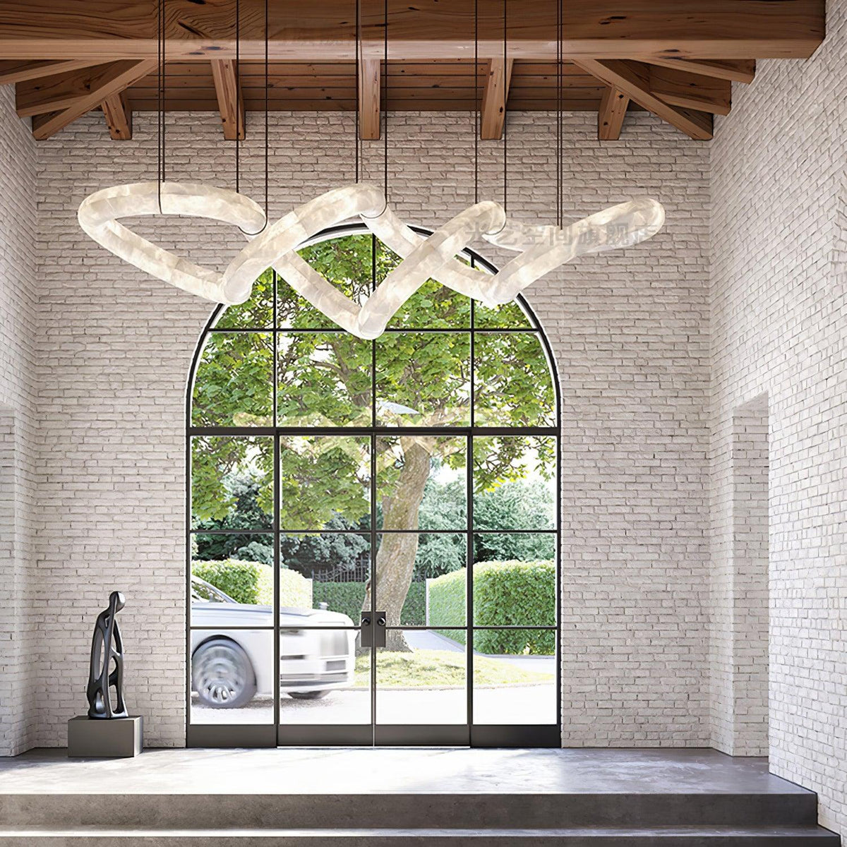 Infinity Alabaster Pendant Light in Brass and Leather
