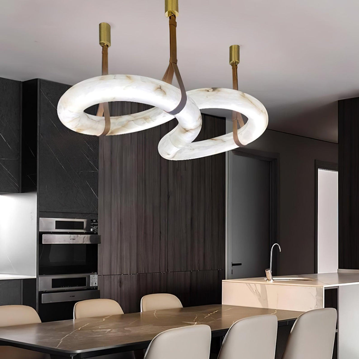 Infinity Alabaster Pendant Light in Brass and Leather