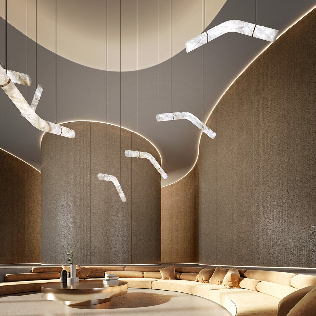 Infinity Alabaster Pendant Light in Brass and Leather