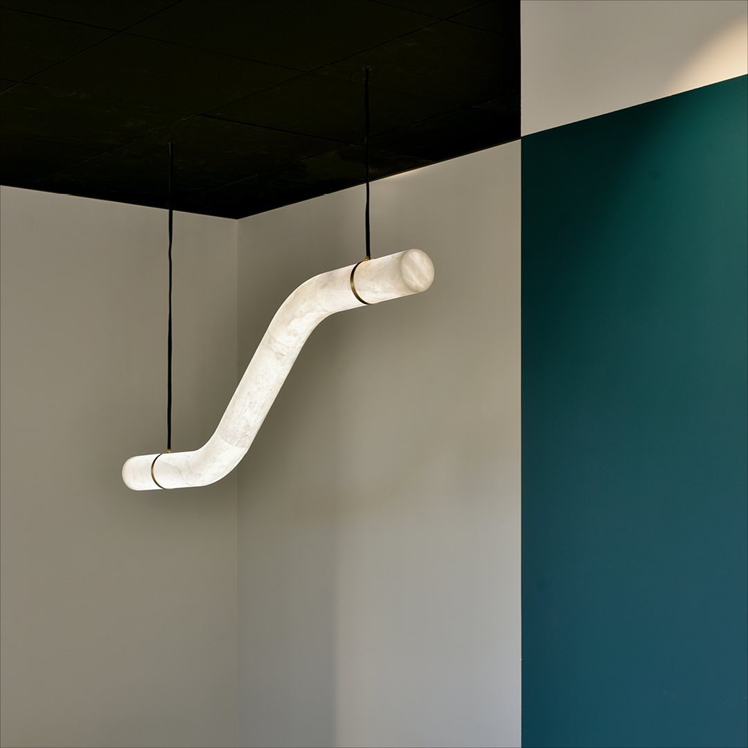Infinity Alabaster Pendant Light in Brass and Leather