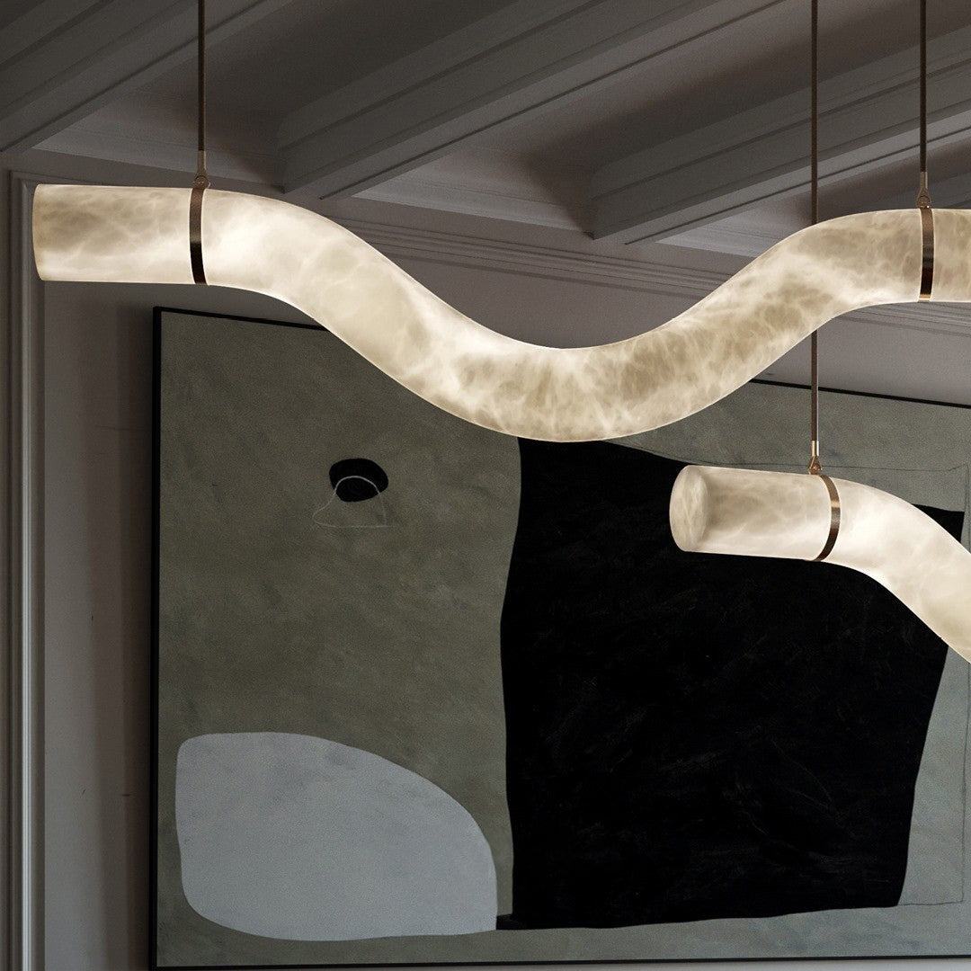 Infinity Alabaster Pendant Light in Brass and Leather