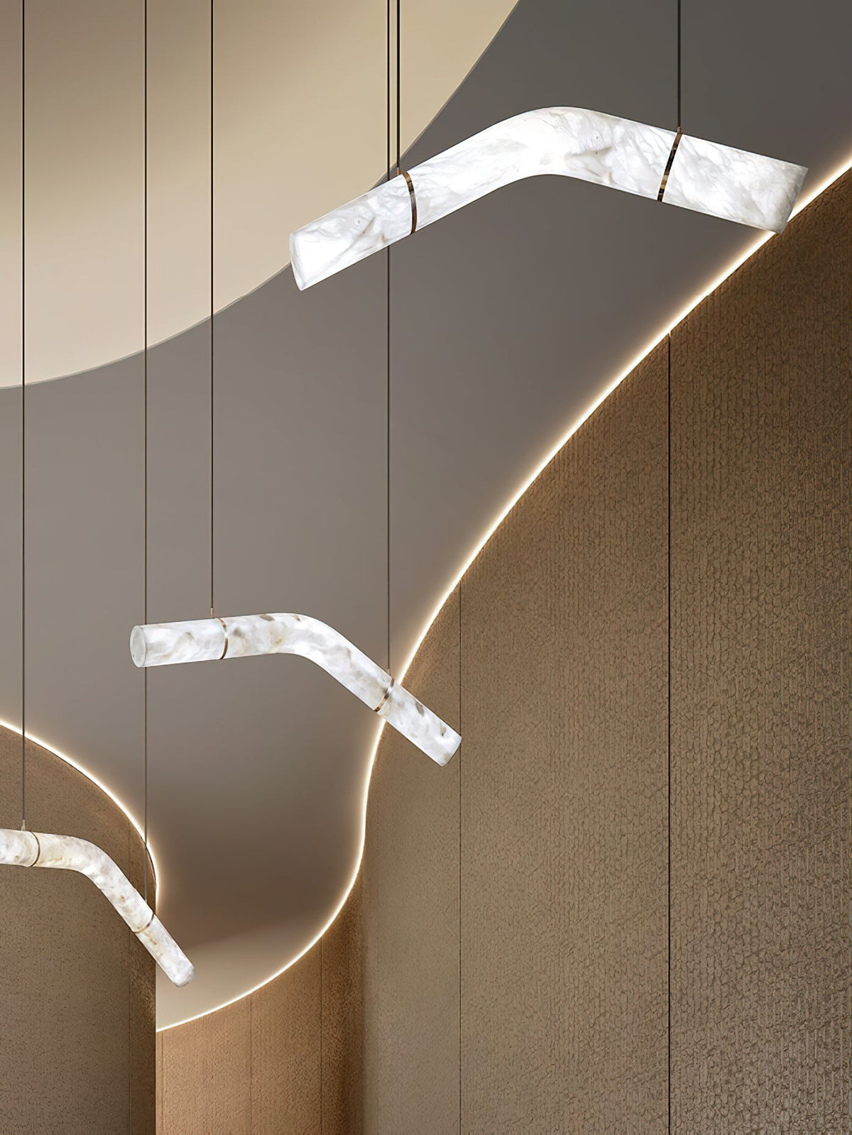 Infinity Alabaster Pendant Light in Brass and Leather