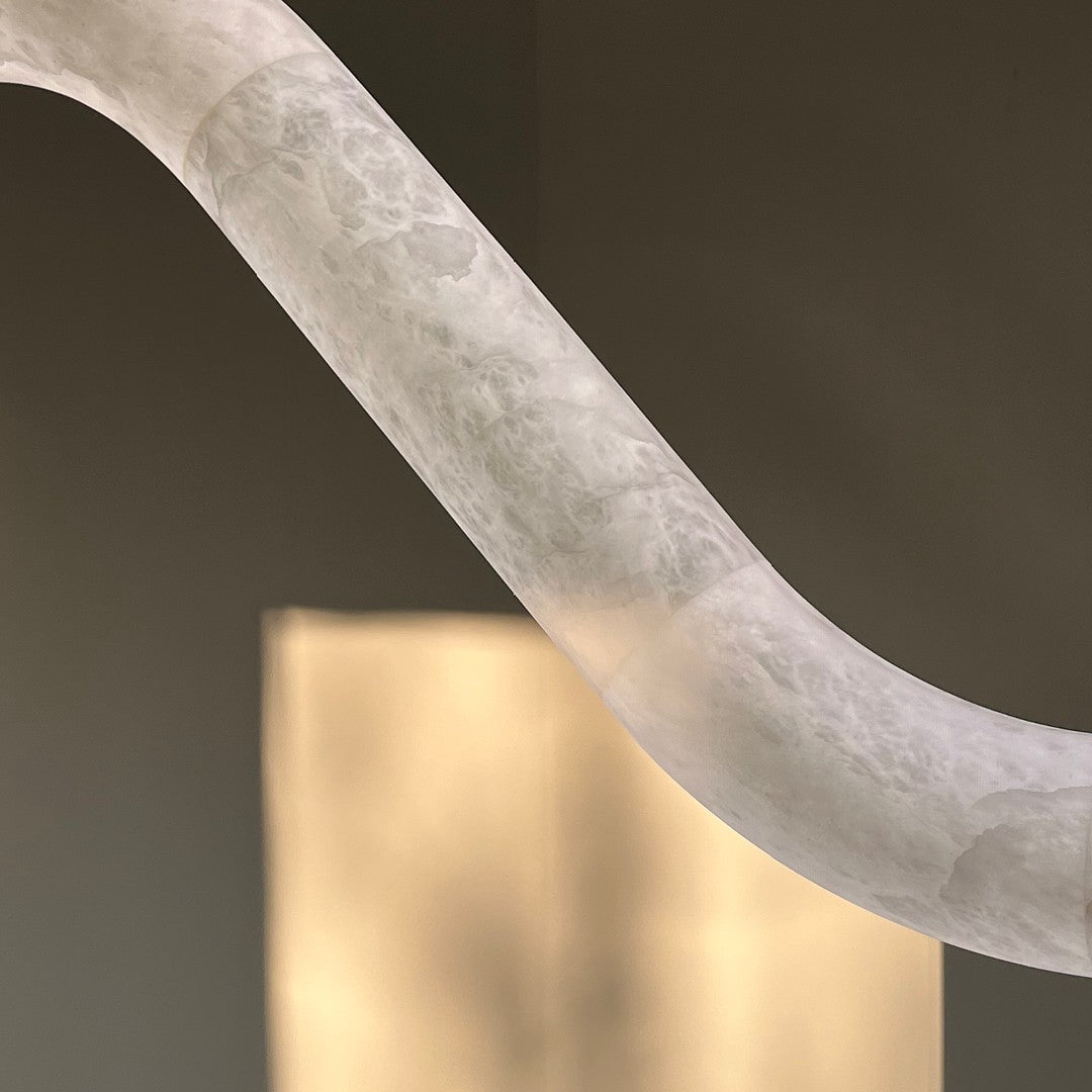 Infinity Alabaster Pendant Light in Brass and Leather