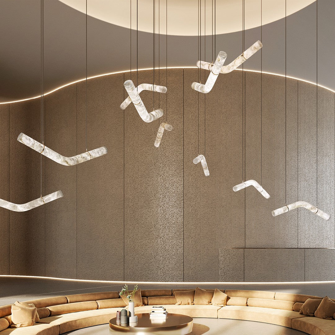 Infinity Alabaster Pendant Light in Brass and Leather