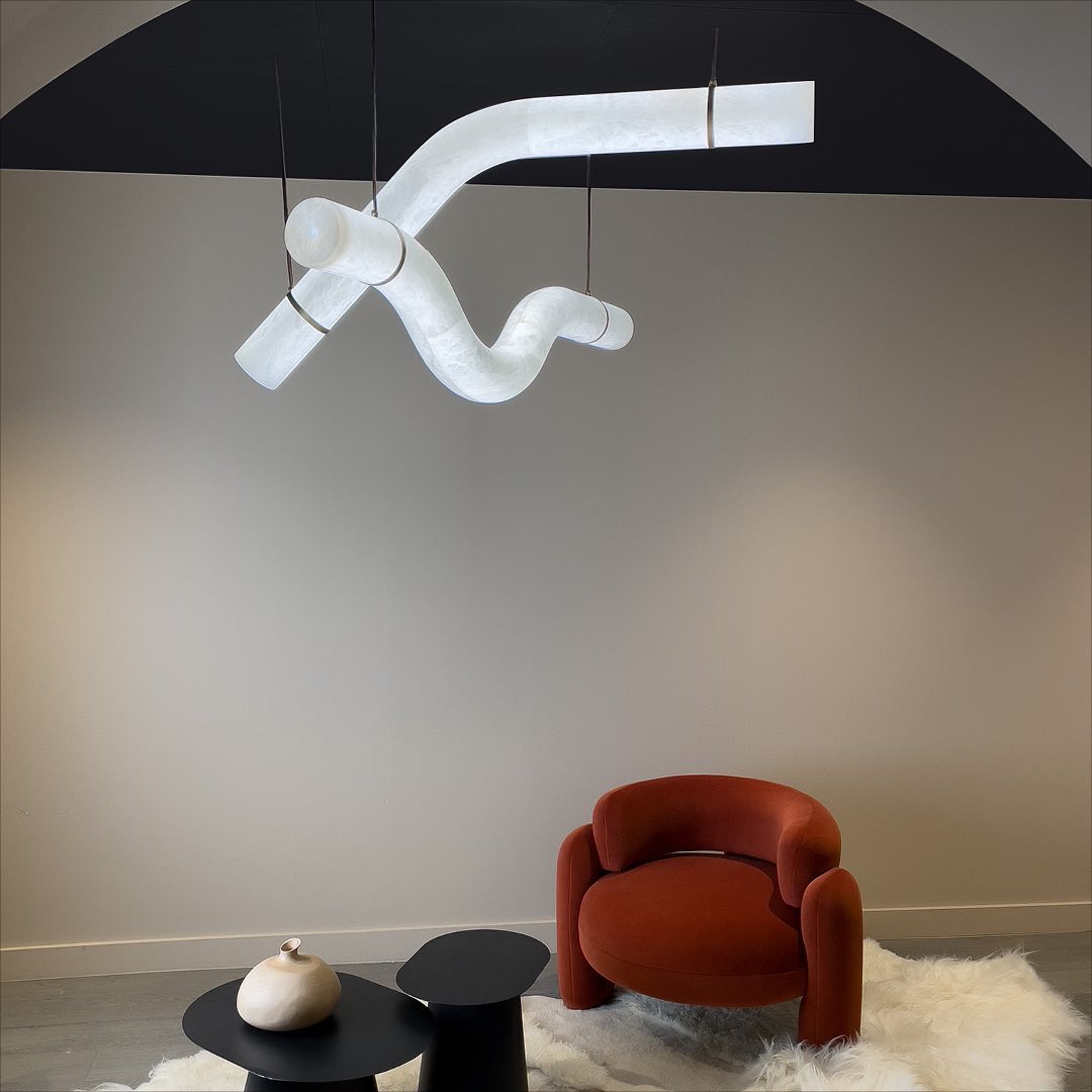 Infinity Alabaster Pendant Light in Brass and Leather