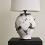 Inkwash Ceramic Table Lamp with Hand-Painted Abstract Base and White Fabric Shade