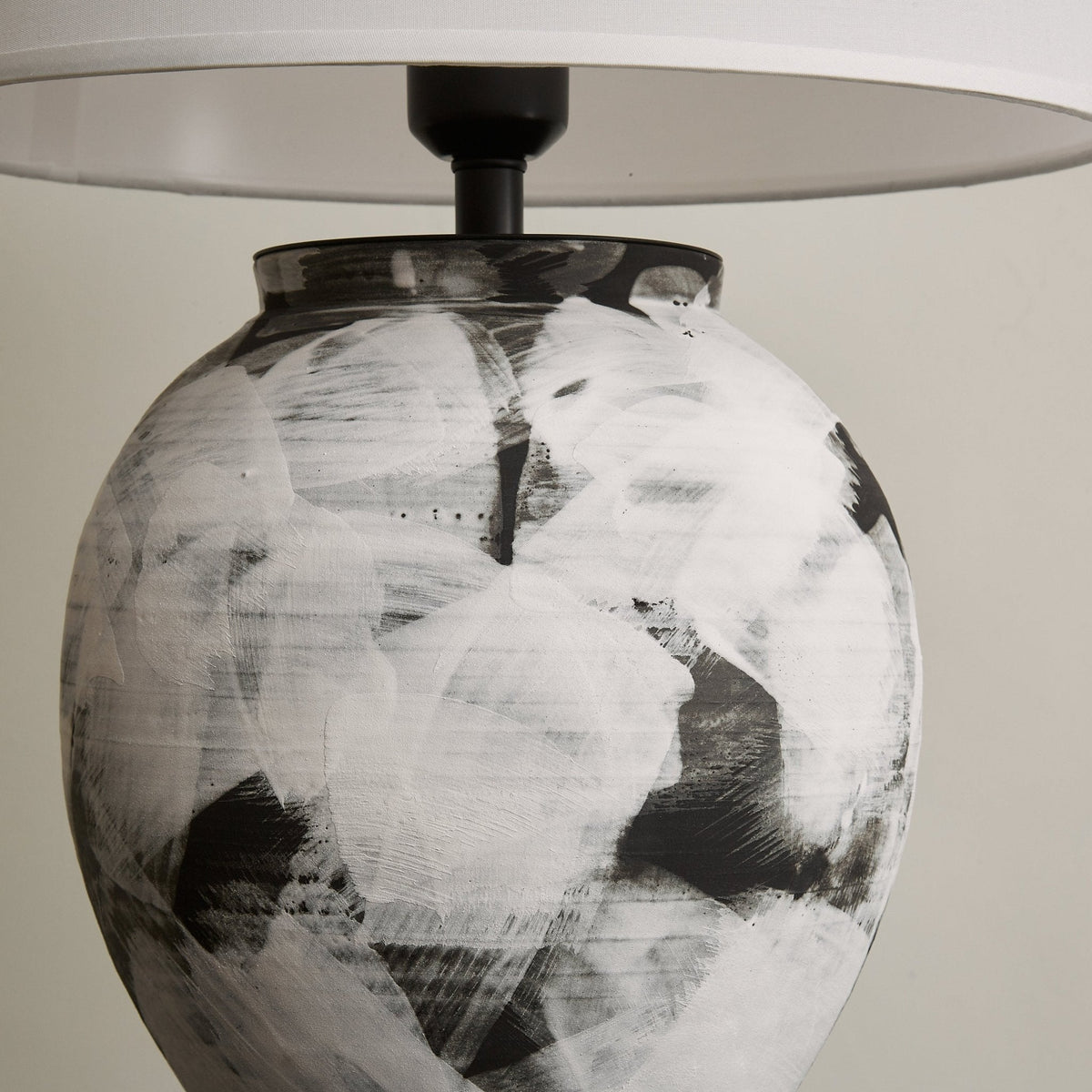 Inkwash Ceramic Table Lamp with Hand-Painted Abstract Base and White Fabric Shade