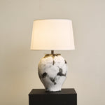 Inkwash Ceramic Table Lamp with Hand-Painted Abstract Base and White Fabric Shade