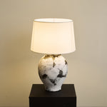 Inkwash Ceramic Table Lamp with Hand-Painted Abstract Base and White Fabric Shade