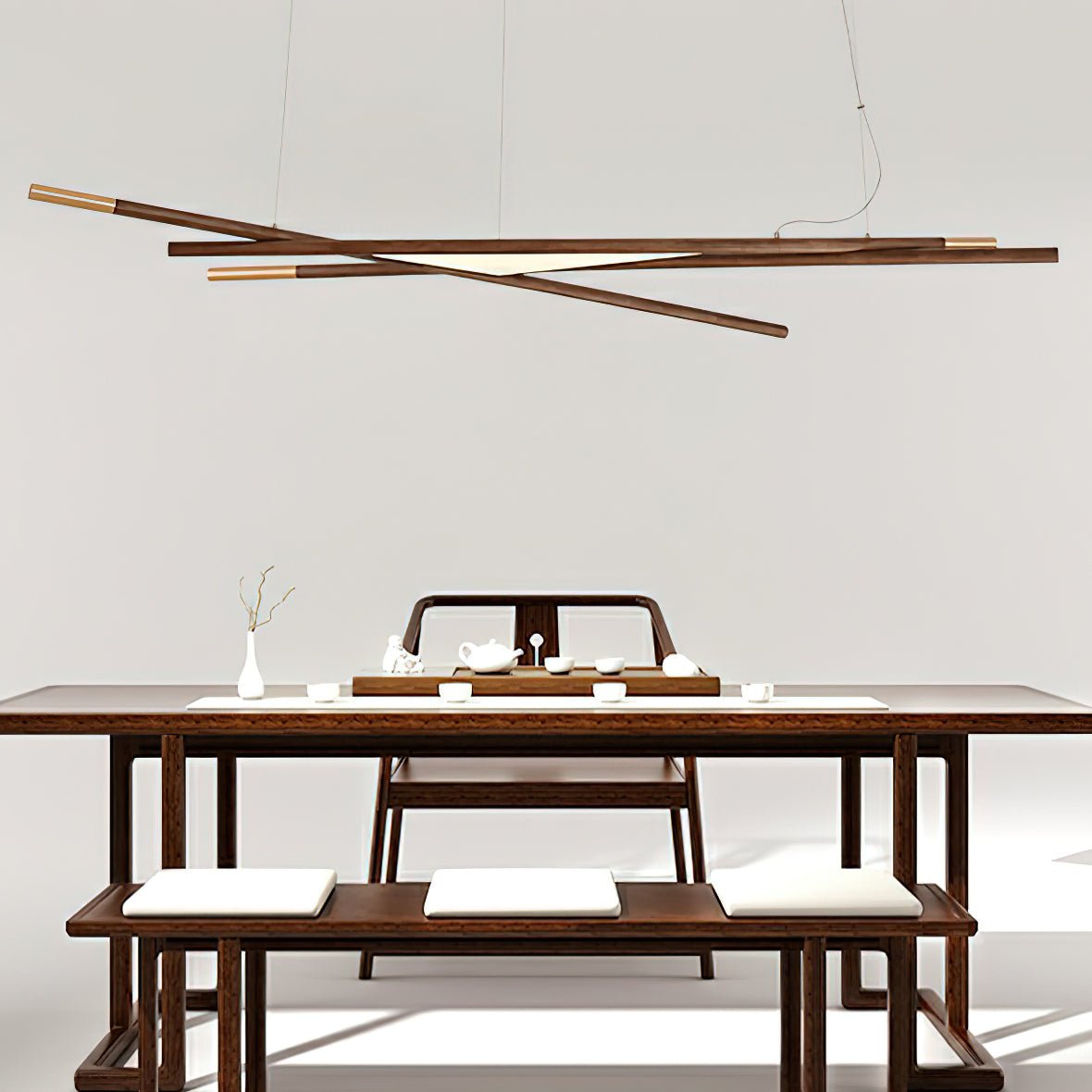 Intersect Modern Wood LED Chandelier for Dining Room and Living Space