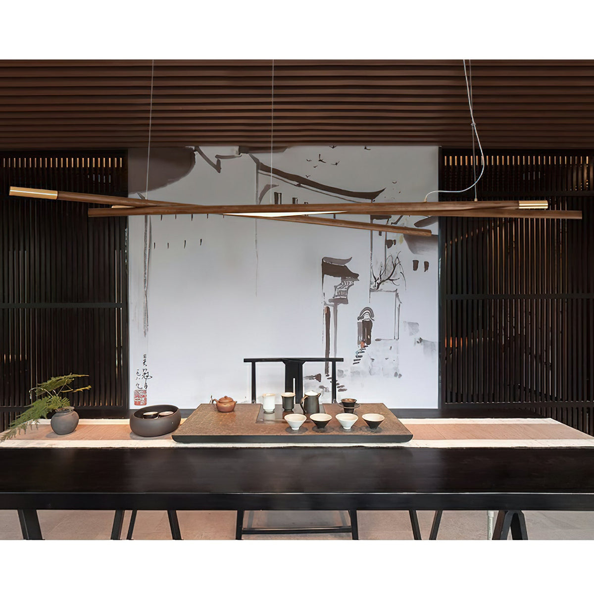 Intersect Modern Wood LED Chandelier for Dining Room and Living Space