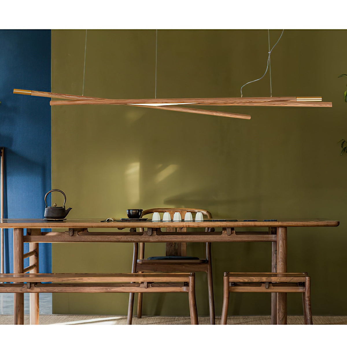 Intersect Modern Wood LED Chandelier for Dining Room and Living Space