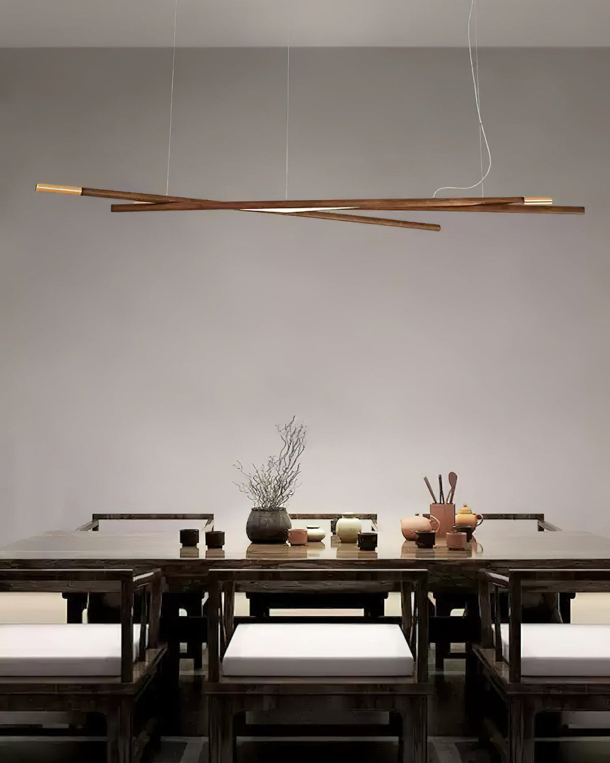 Intersect Modern Wood LED Chandelier for Dining Room and Living Space