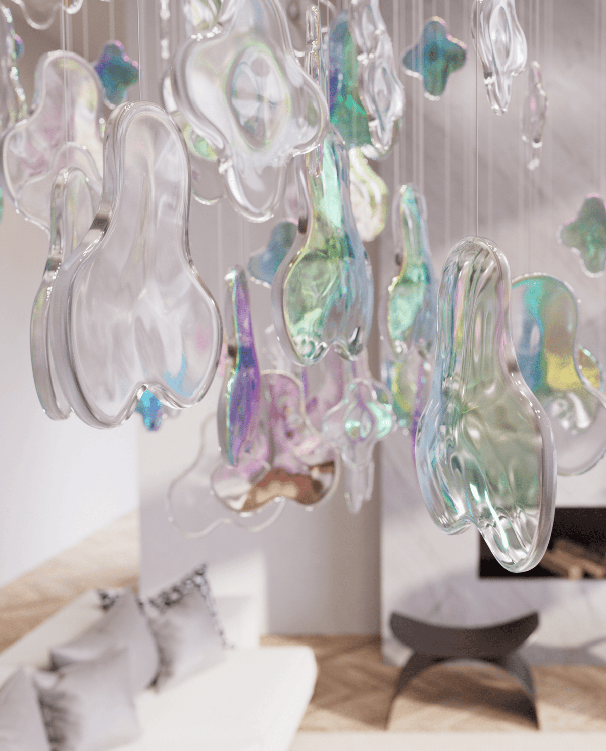 Iris Iridescent Blossom Chandelier – Modern Glass Pendant Light for Dining Room & Living Room