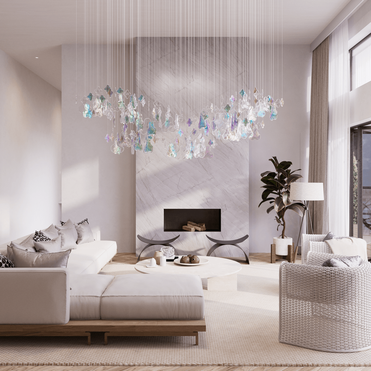 Iris Iridescent Blossom Chandelier – Modern Glass Pendant Light for Dining Room & Living Room