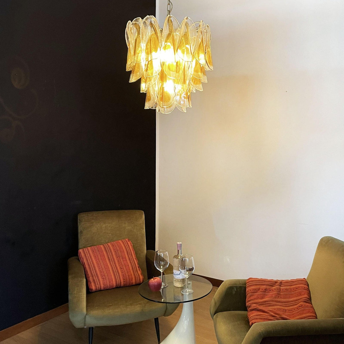 Isabella Glass Chandelier – Gold Leaf Floral Pendant for Dining Room