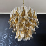 Isabella Glass Chandelier – Gold Leaf Floral Pendant for Dining Room