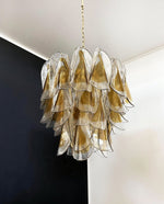 Isabella Glass Chandelier – Gold Leaf Floral Pendant for Dining Room