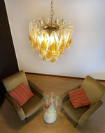 Isabella Glass Chandelier – Gold Leaf Floral Pendant for Dining Room