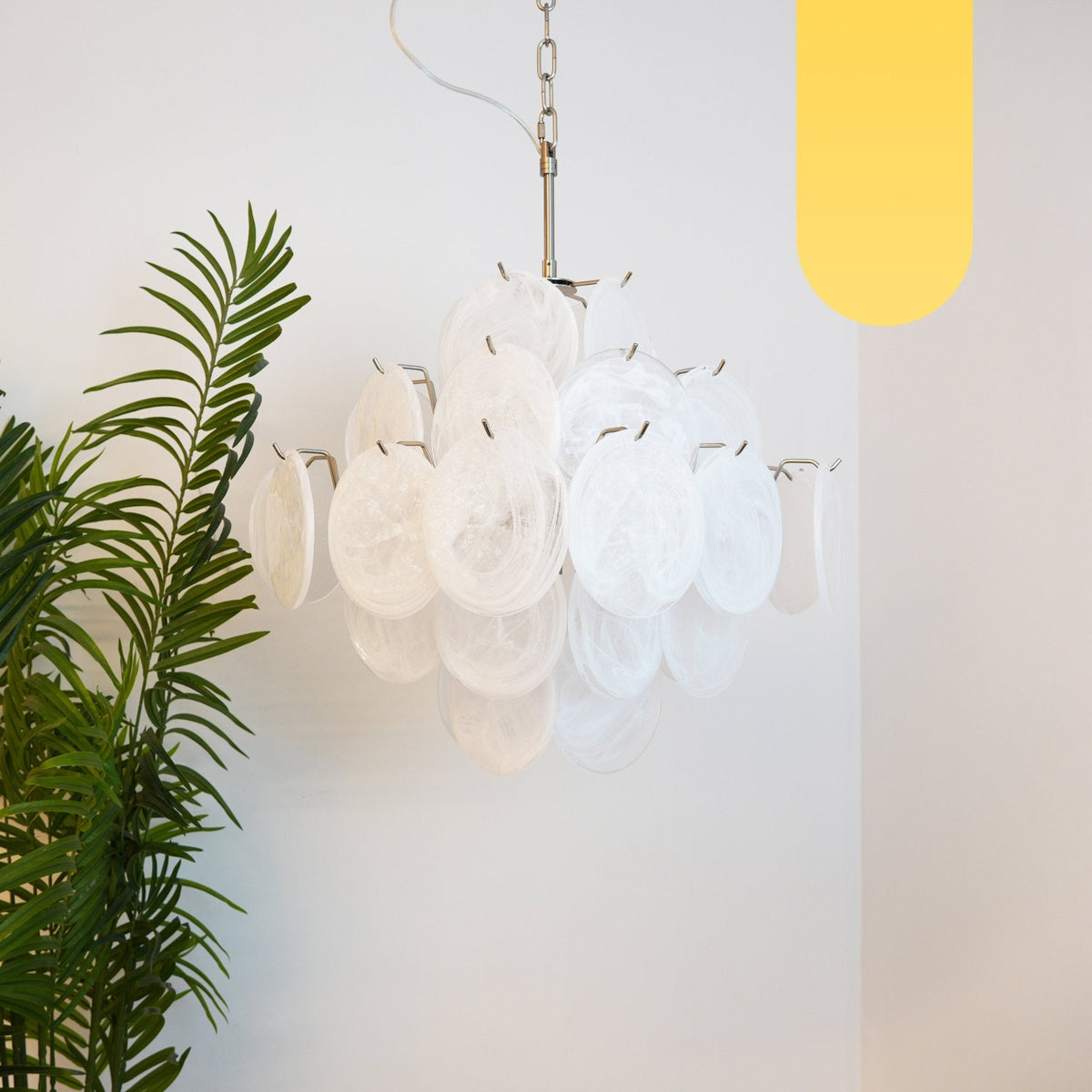 Isadora White Glass Disc Chandelier in Nickel Finish