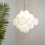 Isadora White Glass Disc Chandelier in Nickel Finish