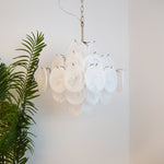 Isadora White Glass Disc Chandelier in Nickel Finish