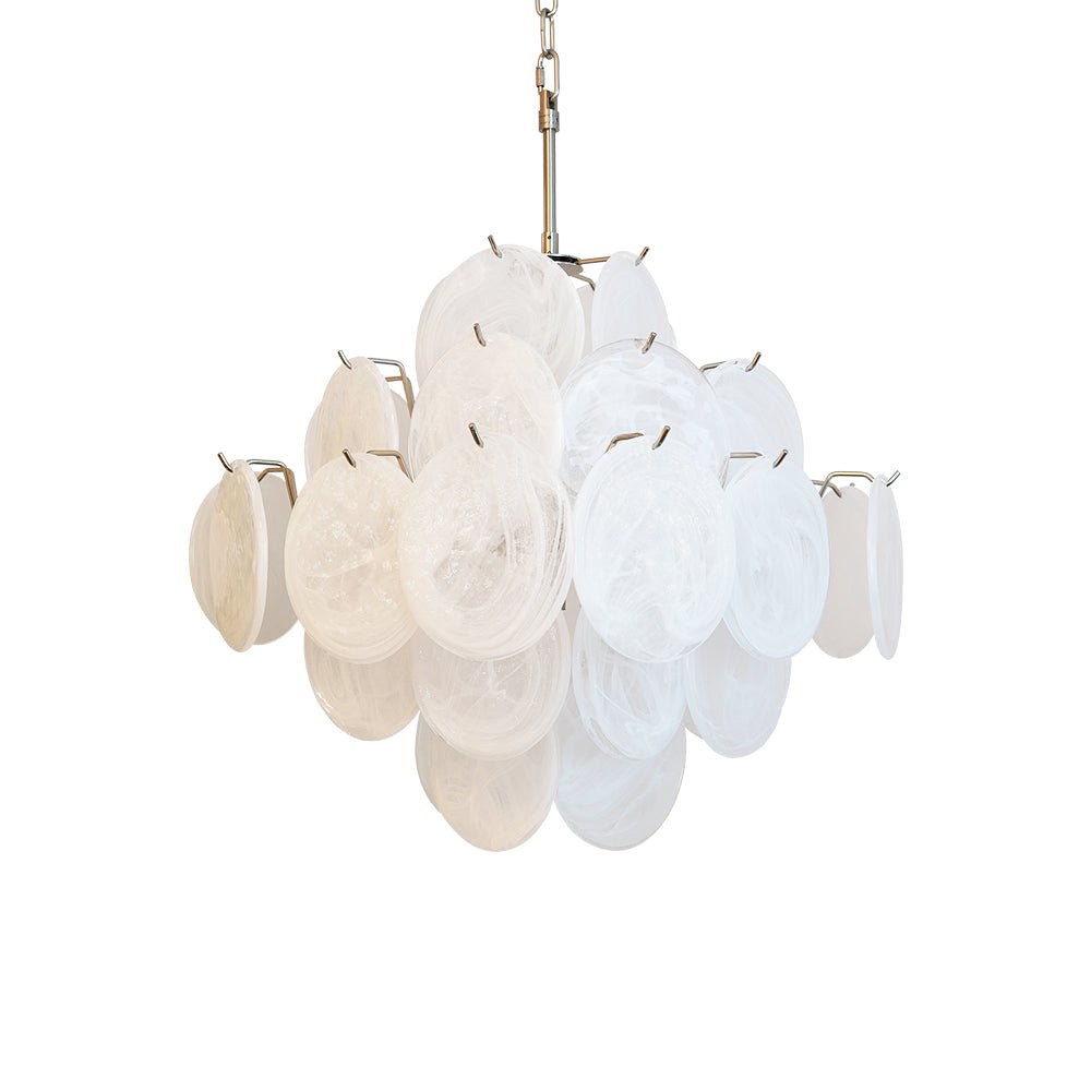 Isadora White Glass Disc Chandelier in Nickel Finish