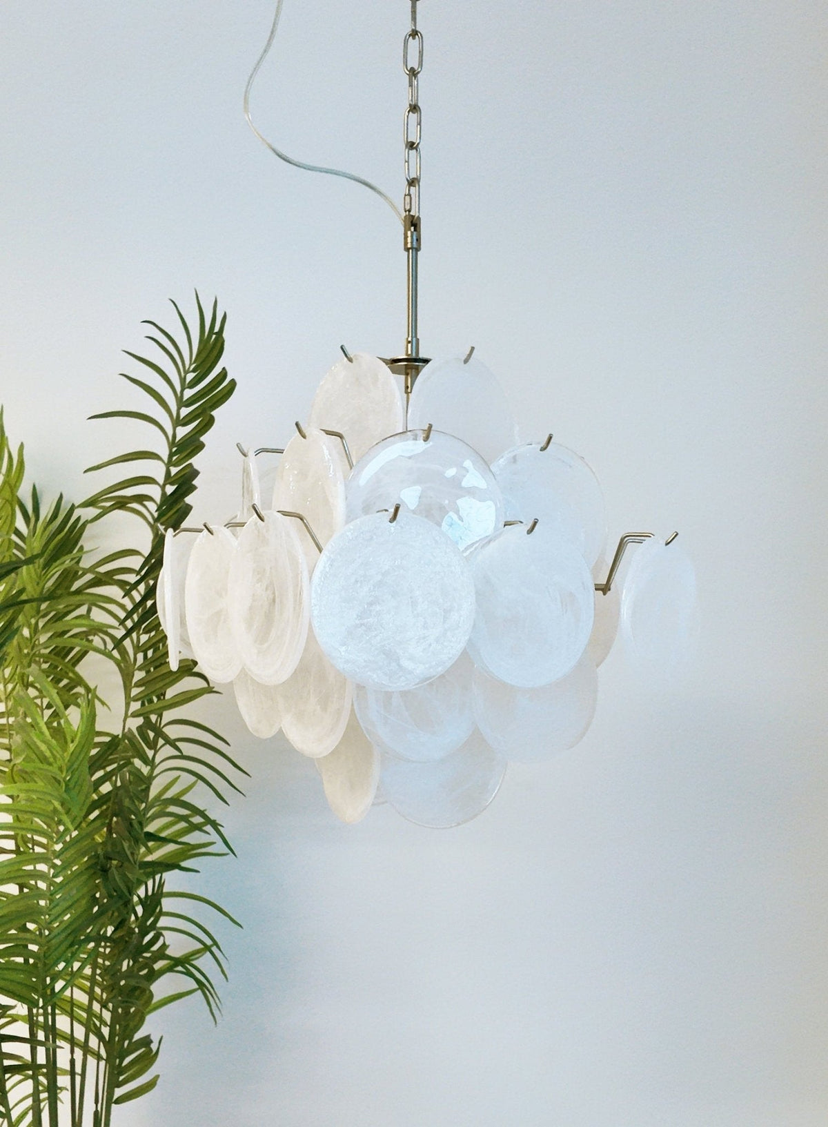 Isadora White Glass Disc Chandelier in Nickel Finish