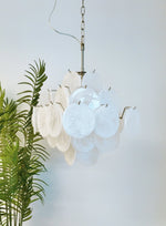 Isadora White Glass Disc Chandelier in Nickel Finish