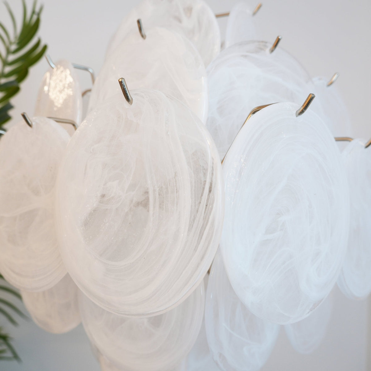Isadora White Glass Disc Chandelier in Nickel Finish