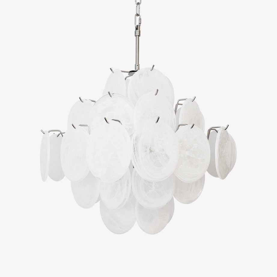 Isadora White Glass Disc Chandelier in Nickel Finish