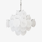 Isadora White Glass Disc Chandelier in Nickel Finish