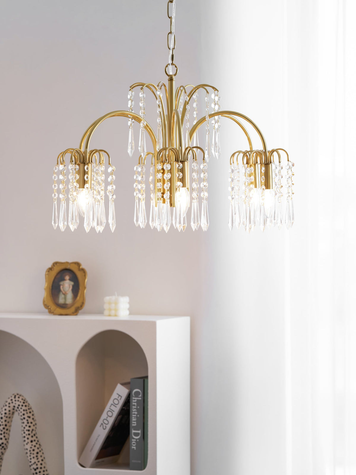 Isla Dawn Crystal Chandelier in Brass for Modern Dining Room and Living Room