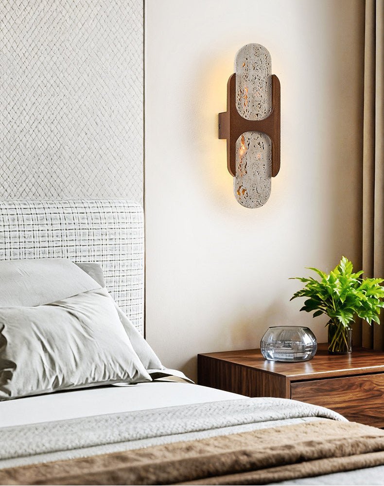 Isla Travertine Wall Sconce with Walnut Accent