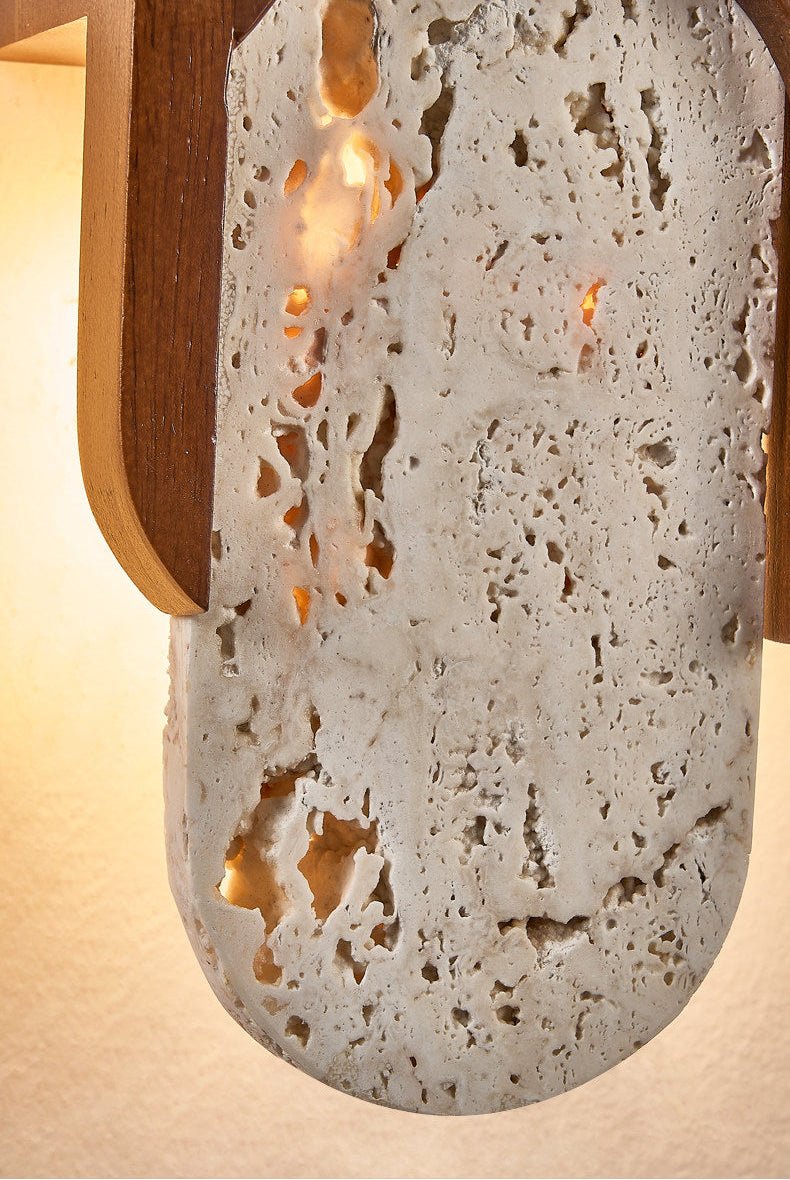 Isla Travertine Wall Sconce with Walnut Accent