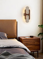 Isla Travertine Wall Sconce with Walnut Accent