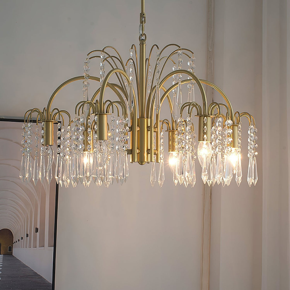 Isla Dawn Crystal Chandelier in Brass for Modern Dining Room and Living Room
