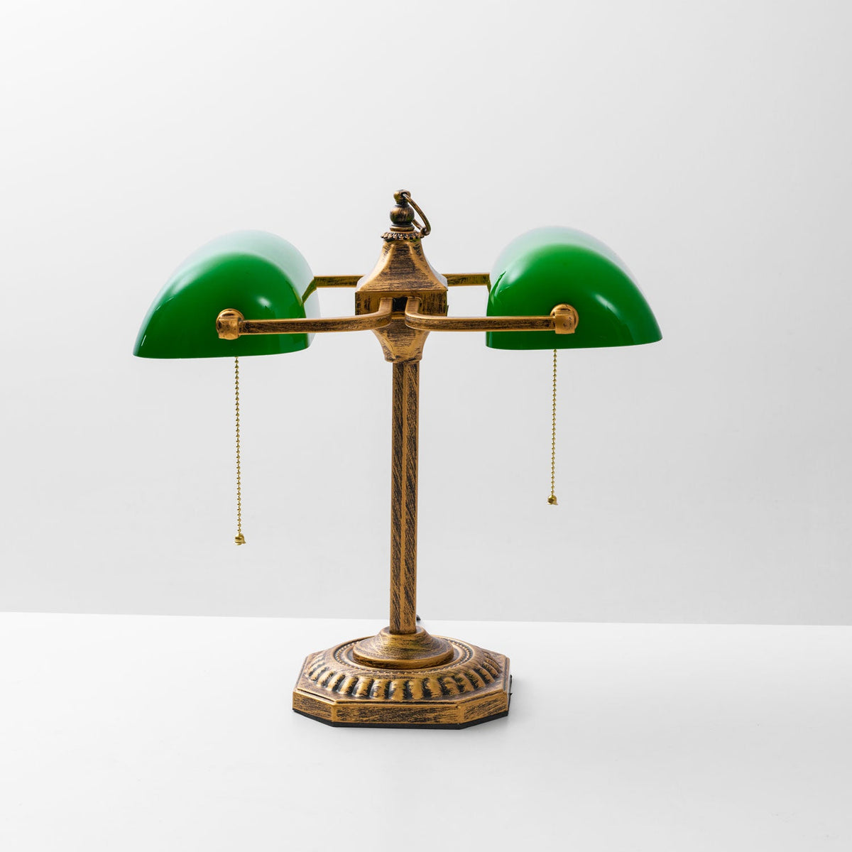 Jade Collection Bronze Table Lamp with Emerald Glass Shades