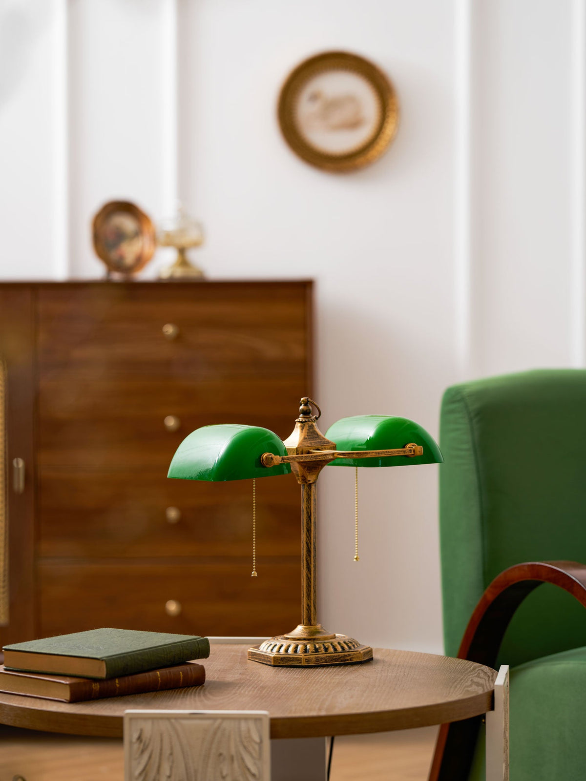 Jade Collection Bronze Table Lamp with Emerald Glass Shades