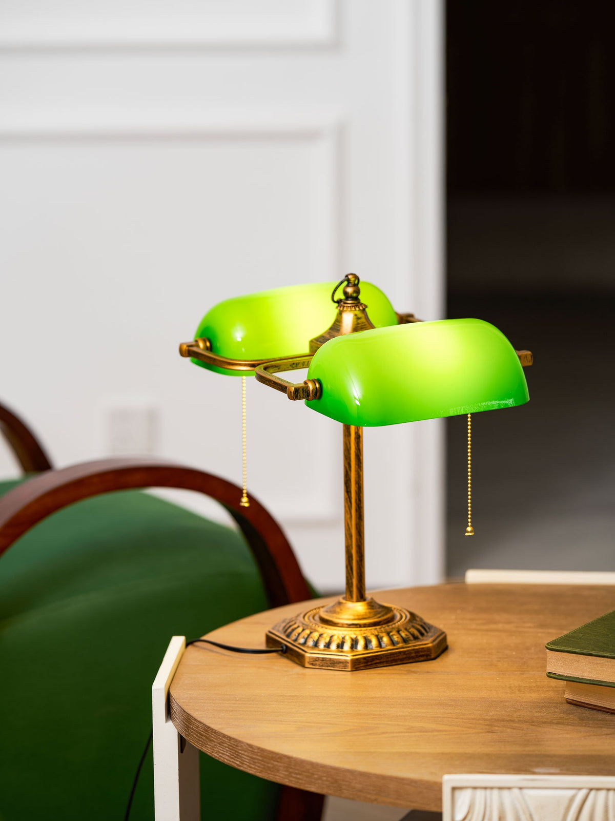 Jade Collection Bronze Table Lamp with Emerald Glass Shades