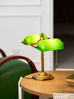 Jade Collection Bronze Table Lamp with Emerald Glass Shades