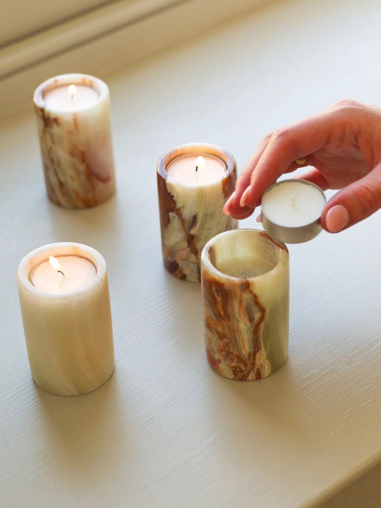 Lumière de Jade Onyx Marble Candle Holder – Minimalist Tabletop Glow