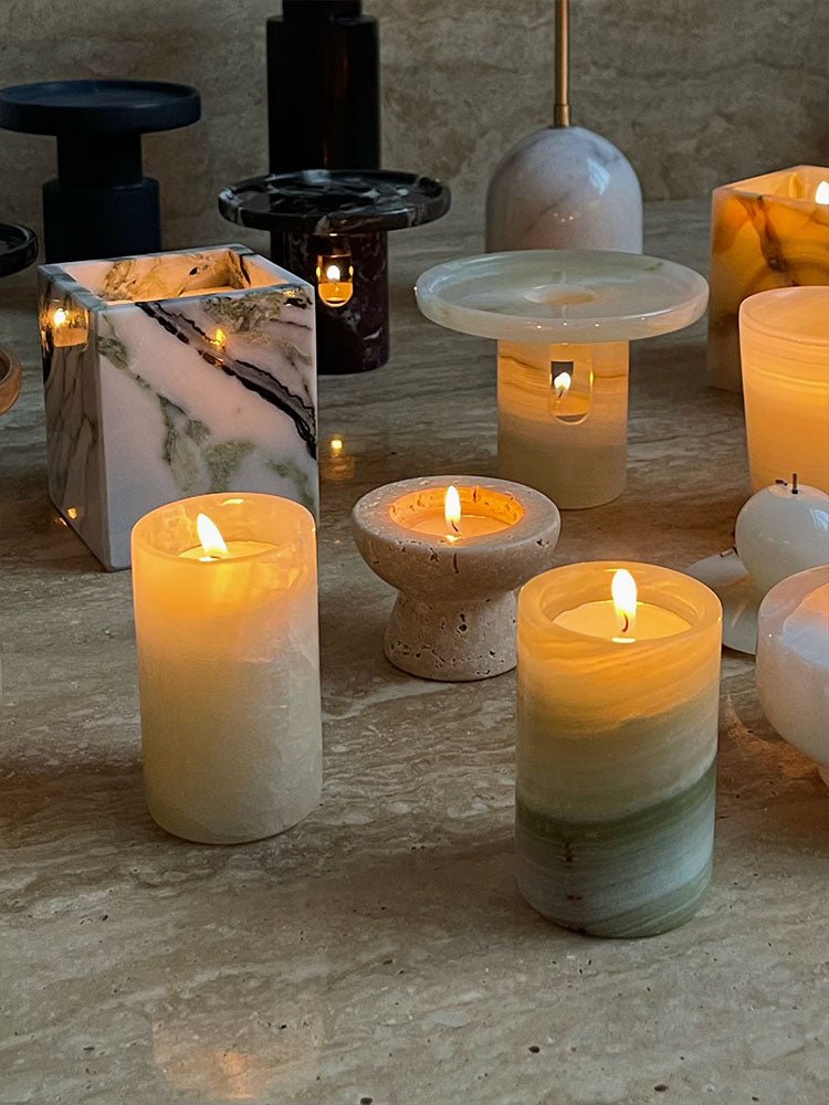 Lumière de Jade Onyx Marble Candle Holder – Minimalist Tabletop Glow