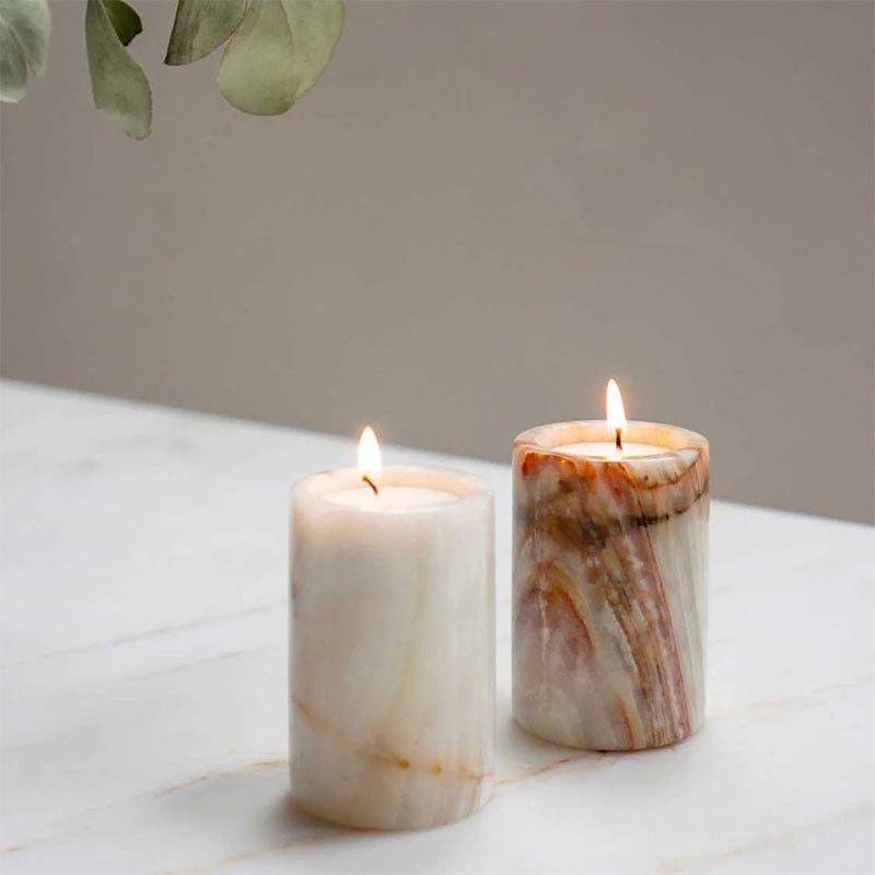 Lumière de Jade Onyx Marble Candle Holder – Minimalist Tabletop Glow