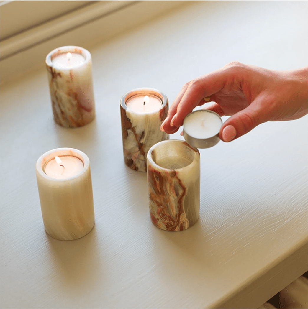 Lumière de Jade Onyx Marble Candle Holder – Minimalist Tabletop Glow