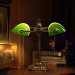 Jade Collection Bronze Table Lamp with Emerald Glass Shades