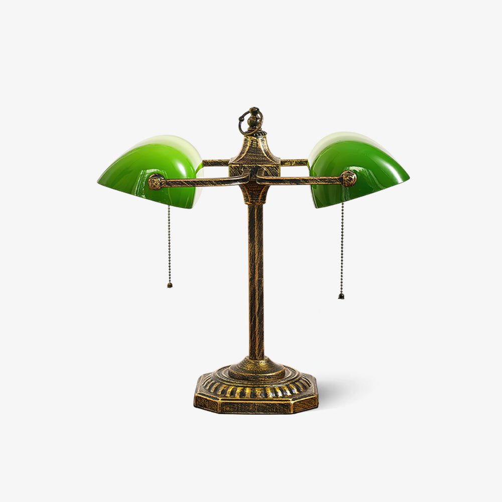 Jade Collection Bronze Table Lamp with Emerald Glass Shades