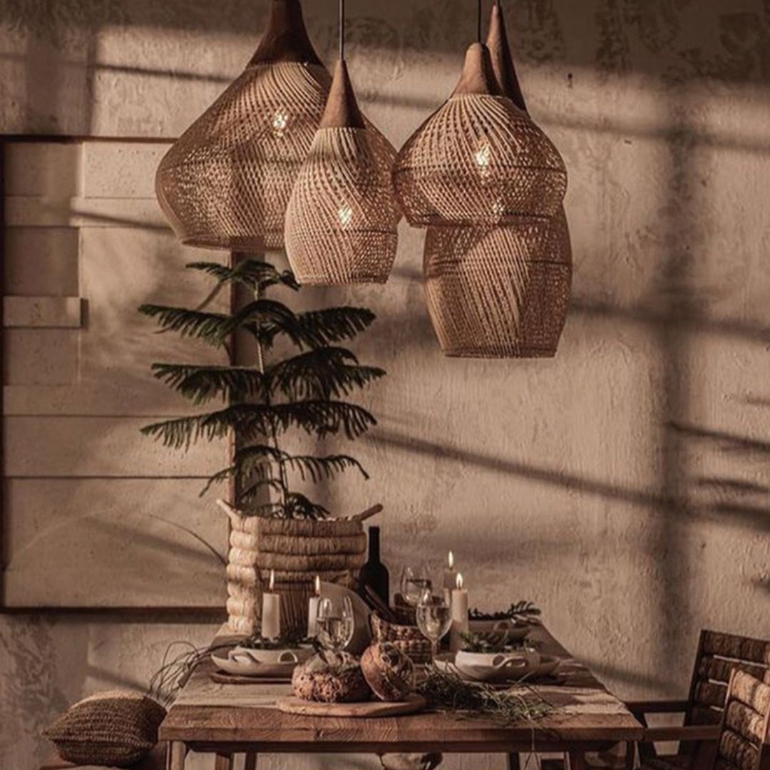 Vintage Rattan Woven Chandelier
