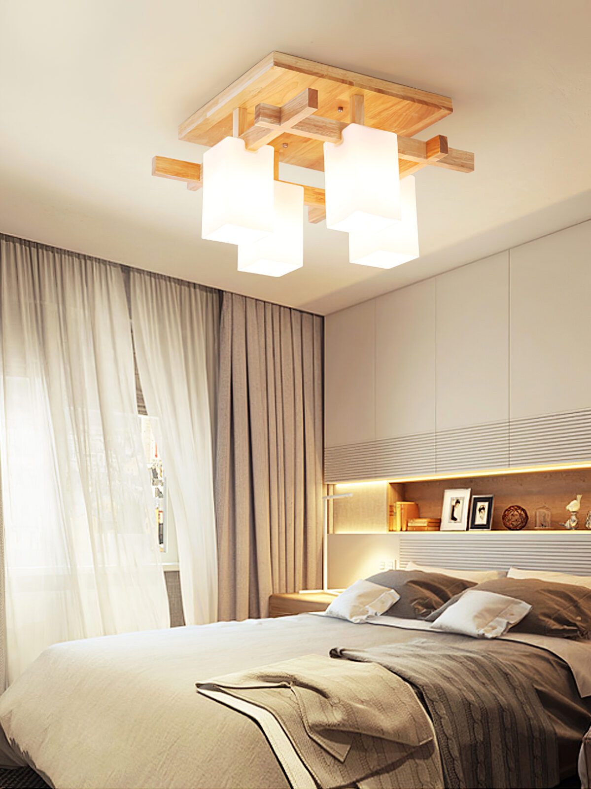 Japanese Square Wooden Art Ceiling Lamp